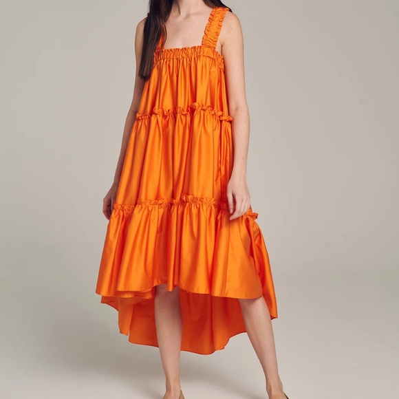 Devotion Twins TINOS Dress $254 in Orange One Size Cotton Poplin Ruffle - Picture 1 of 13